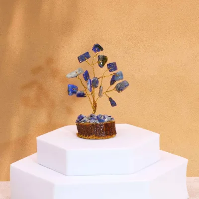 Mini árbol de piedras preciosas sobre base de madera - Sodalita (15 piedras)