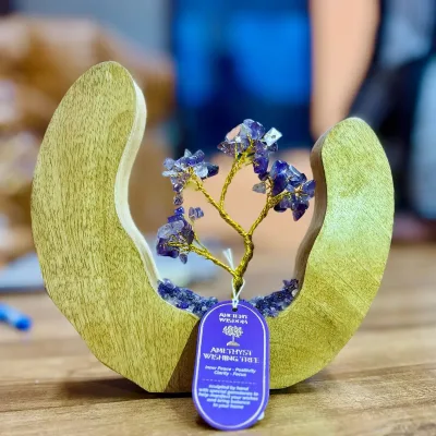 Jardín del Árbol de Piedras Preciosas - Anillo Abierto de Madera de Mango - Amatista - 60 chipstones