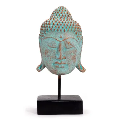 Cabeza de Buda Serenidad Grande sobre Soporte - Cobre Verde