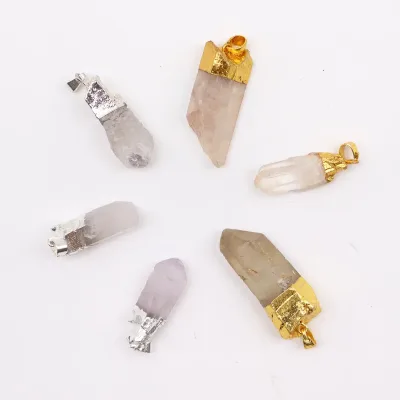 Colgantes de cuarzo transparente bañados en oro y plata (6 unidades surtidas)