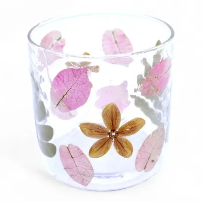 Portavelas recto de Vidrio con flores naturales  - Primavera -  (8x8cm)