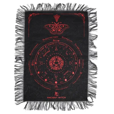 Paño antiguo de adivinación con péndulo de bruja - Polilla mística - negro y rojo sangre