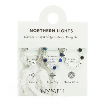 Conjunto de anillos con gema de espíritu ninfa - Auroras boreales