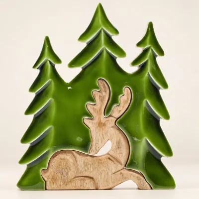 Perdido en el bosque - Ciervo en el bosque 3D Decoración de madera - 23x20cm