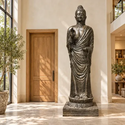Estatua alta de Buda de pie de oro antiguo - 3 m de altura