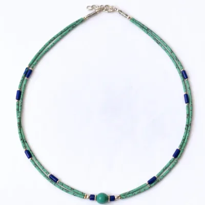 Collar nepalí extrafino de dos líneas - Colgante de lapislázuli y malaquita