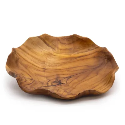 Frutero redondo liso de madera de teca - 28x5.5cm