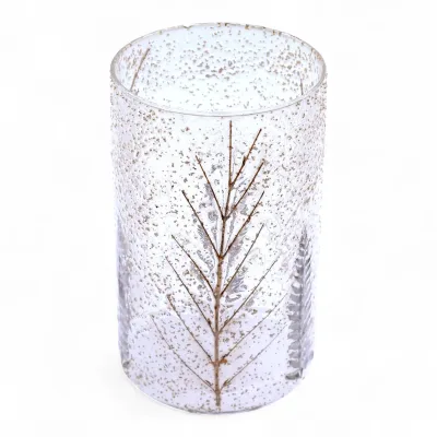 Portavelas de Vidrio floral natural - Jarrón alto - pino (19x11cm)