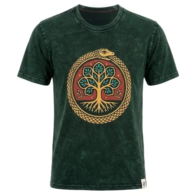 Nomad Sari Camiseta de algodón lavado a piedra - Árbol de la Vida - Verde - XL