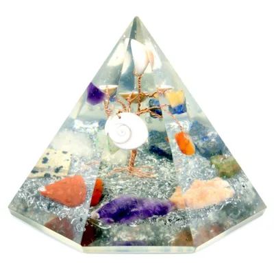 Orgonite 7 sided Pyramid - Árbol de la Sabiduría de Piedras Preciosas - 90 mm
