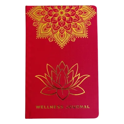 Diario de Bienestar Rojo - 120 páginas - Mandala dorado y loto