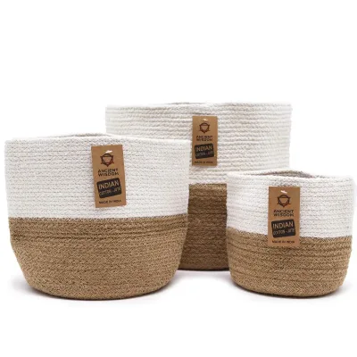 Set de 3 Cestas de Algodón y Yute - Naranja