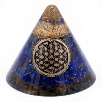Orgonite Cono - Flor de la Vida - Cuarzo Suspendido- 90 mm