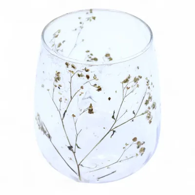 Portavelas de Vidrio floral natural - Jarrón - Margarita  - (12x11cm)