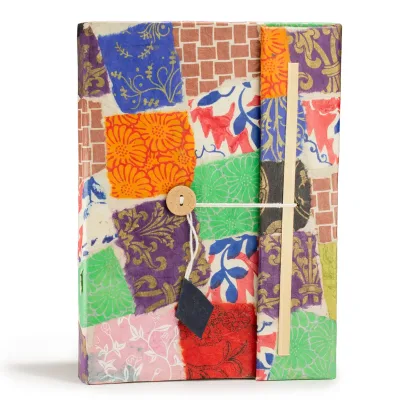 Lokta Patchwork Notebook – Grande (21x15cm) – 45 Hojas – Incluye marcador de páginas – Multicolor