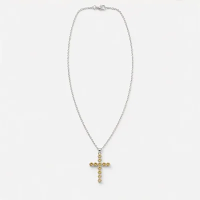 Colgante devocional indio - plateado (cadena de 45 cm) - crucifijo de citrino