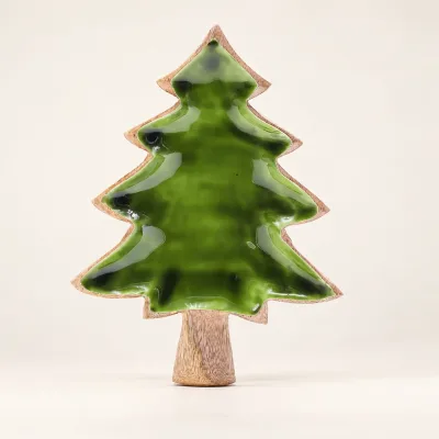 Perdido en el bosque - Tazón de madera esmaltada con diseño de árbol - 25x19 cm