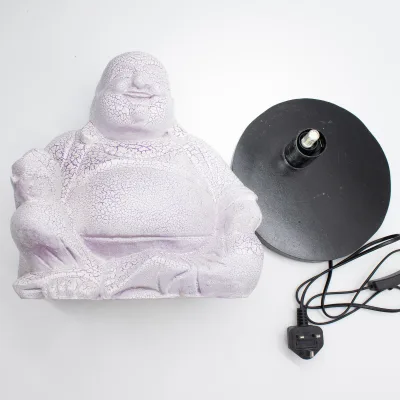 Lámpara del Buda risueño - Lavanda craquelada - Soporte redondo