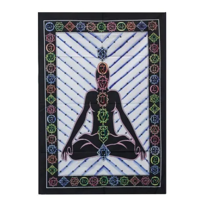 Arte mural de algodón pintado a mano – Buda de los chakras
