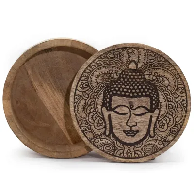 Caja Redonda Grande 17,5x7,5cm - Cara de Buda Negra