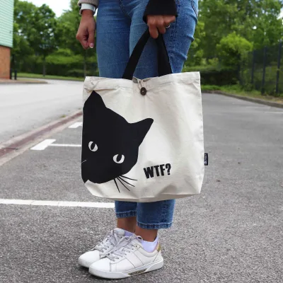 Bolso Básico Icónico - Gato negro - Natural 10 oz (36 x 43 x 10 cm)