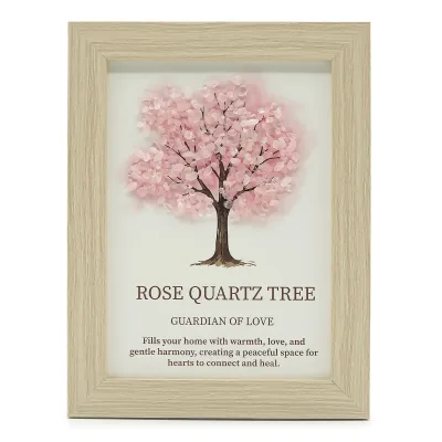 Cuadro de piedra preciosa - Árbol de la Vida - Cuarzo rosa (20x14.7x1cm)