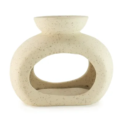 Quemador de aceite cerámico Zen - guijarro ovalado - blanco roto moteado
