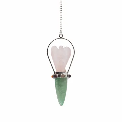 El Oráculo del Corazón - Péndulo de Ángel de Dos Piezas - Banda de Chakras - Cuarzo Rosa y Aventurina Verde