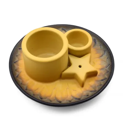Soporte cerámico para Palo Santo e Incienso - Mandala - Arena y Gris