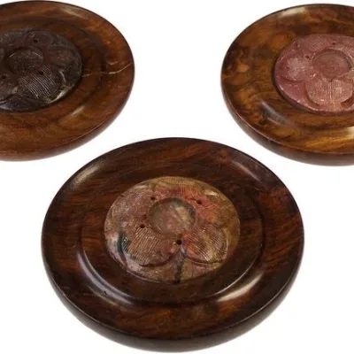 Porta-incienso Disco de Madera y Esteatita