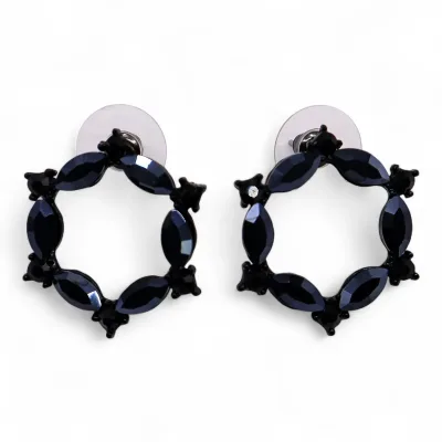 Pendientes de Cristal Vintage - Aro - Negro Azabache