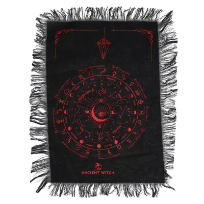 Tela de adivinación con péndulo de bruja antigua - ojo que todo lo ve - negro y rojo sangre