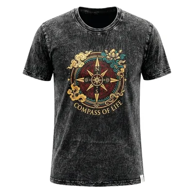 Nomad Sari Camiseta de algodón lavado a piedra - Compás de la Vida - Carbón - Grande