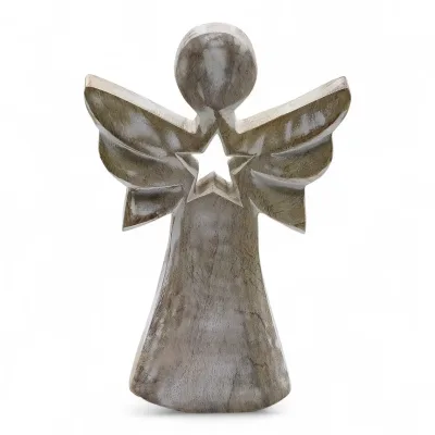 Ángel de madera de mango - blanqueado con recorte de estrella