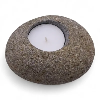 Portavelas de piedra de río natural - luz nocturna única