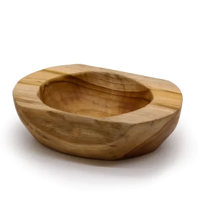Cuenco grande de madera de teca con forma natural - 25x7cm