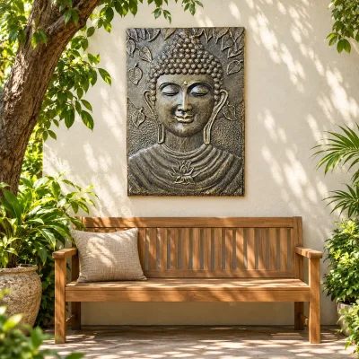 Gran Buda Marco de cemento fibrótico Oro Antiguo Relieve - 0.7x1m