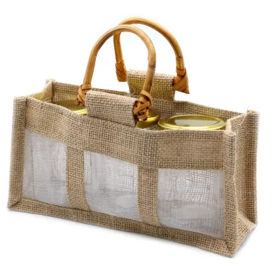 Bolsa de Regalo con Ventana de Yute Puro y Algodón - 3 Ventanas