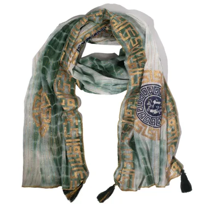 Nomad Sari Verano Marbella Pañuelo estampado - Verde con Oro  (180x50cm)
