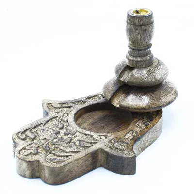 Quemador de incienso de flujo inverso en madera de mango — Hamsa