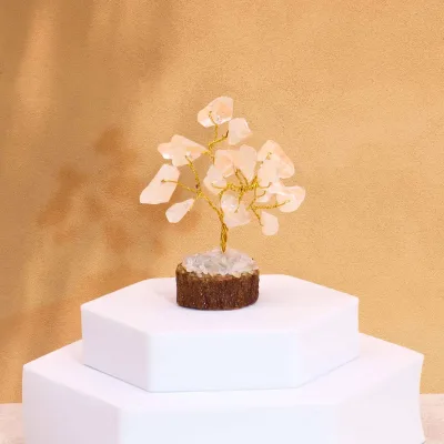 Mini árbol de piedras preciosas sobre base de madera - Cuarzo de roca (15 piedras)