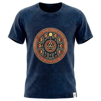 Nomad Sari Camiseta de algodón lavado a la piedra - Mantente Salvaje, Hijo de la Luna - Azul - XL