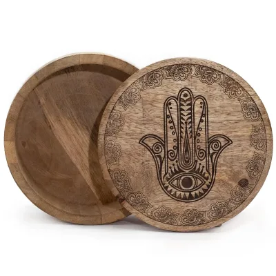 Caja redonda grande 17,5x7,5cm - Hamsa Negro
