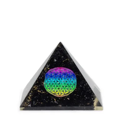 Piramides de orgonita pequeñas 5.5x4.5cm - Flor de la Vida - trozos de tormalina negra