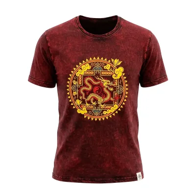 Nomad Sari Camiseta de algodón lavado a la piedra - Mandala de dragón - granate - pequeña