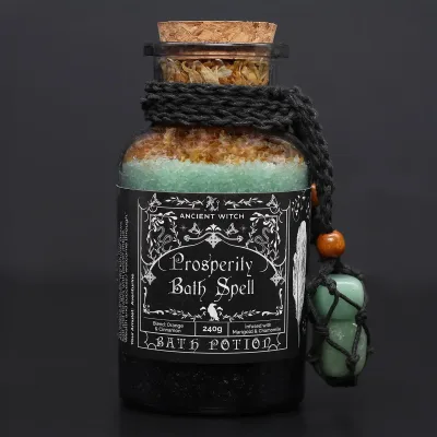 Poción de hechizo de baño de bruja antigua y amuleto de cristal de aventurina - prosperidad
