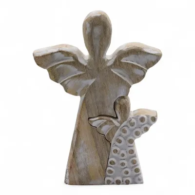 Ángel de madera de mango en Ángel - lavado blanco