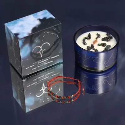 Vela de Cristal del Zodiaco con Pulsera de Piedras Preciosas - Aries