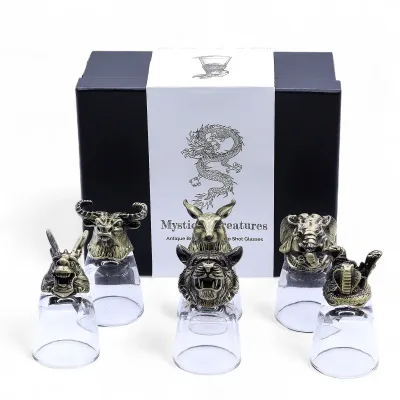 Set de regalo de 6 vasos de chupito (50 ml) - Criaturas Salvajes del Bosque - Bronce antiguo