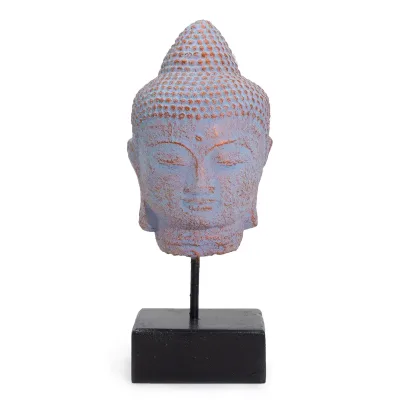 Cabeza de Buda en Reposo sobre Soporte - Cobre Azul